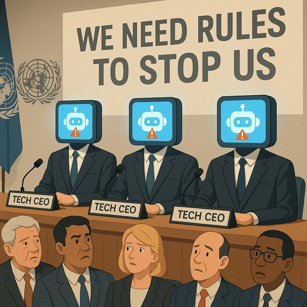 AI CEOs Beg U.N. To Regulate Them Before They Ship Next Update